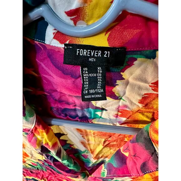 Rainbow Tye Dye Forever 21 Men's XL Short Sleeve Button-Up - Picture 2 of 3